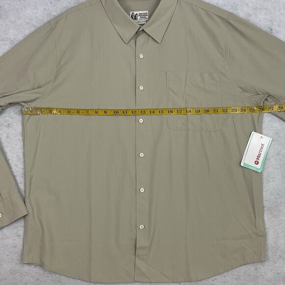 Marmot Mens Aerobora Button Down Shirt XXL Sandbar Tan Roll Tab Wicking Rip Stop - Picture 5 of 15